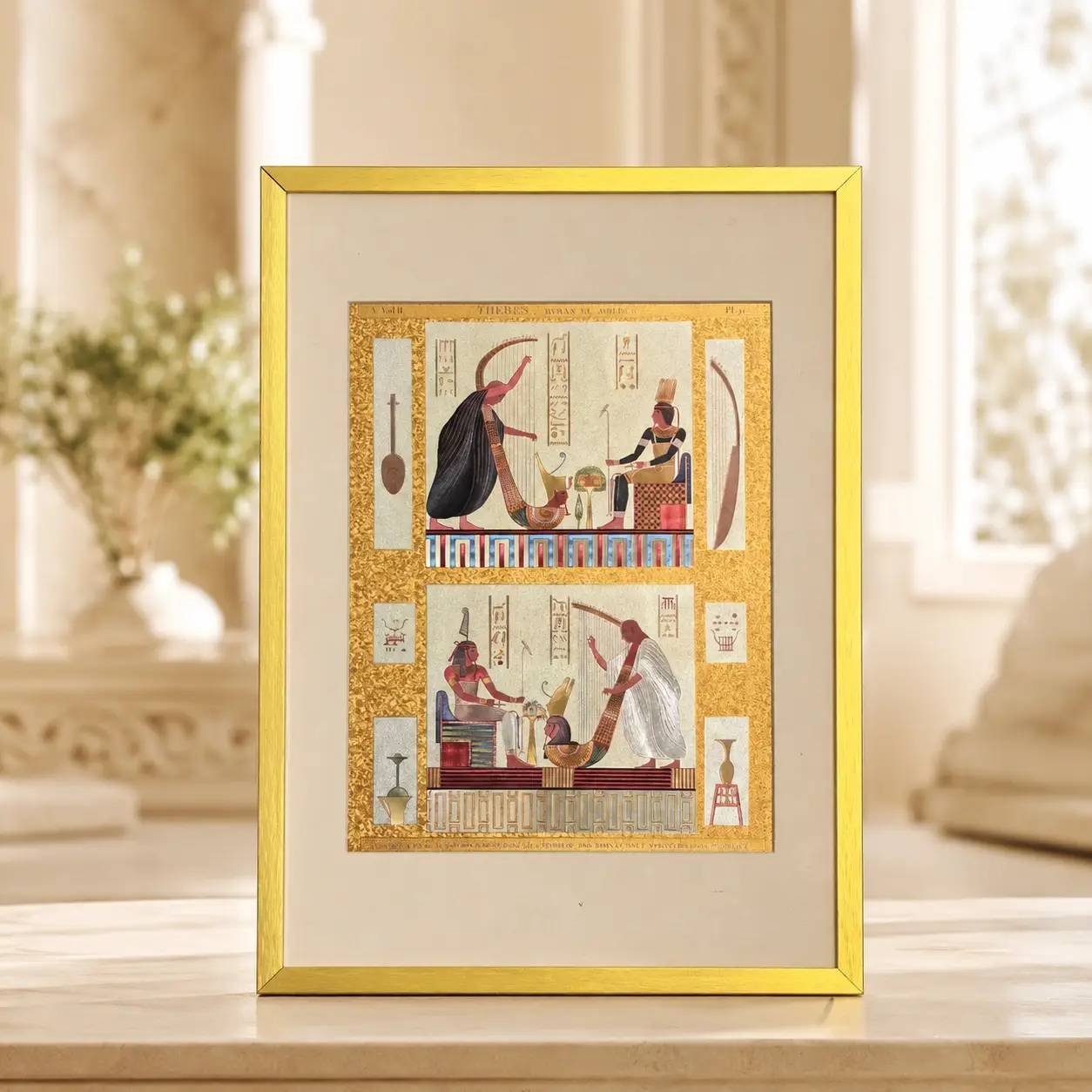 Ancient Egyptian Thebes Harp Performance Vintage Mural religious foil picture by DUFEX PRINTS